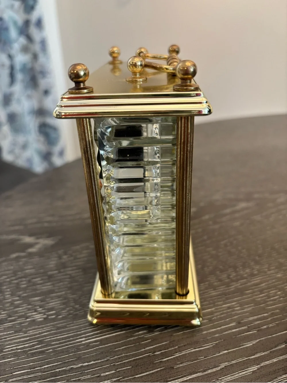 Vintage Paul Sebastian (PS) Quartz Desk Clock Polished Brass/Faceted Crystal